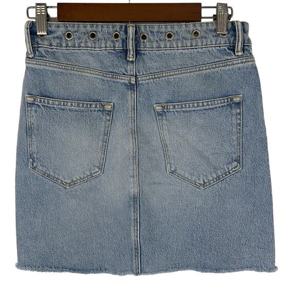 ALLSAINTS LILA GROMMET RAW HEM COTTON DENIM‎ SKIRT IN BLUE NWT WOMEN'S SIZE 4 - Picture 3 of 15
